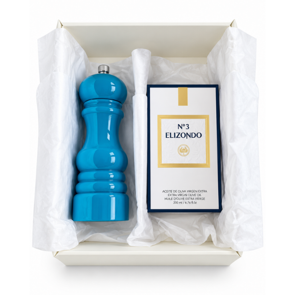Luxe geschenkdoos-Elizondo Nº3 extra vierge olijfolie met zoutmolen - Sparkling O - Wassenaar